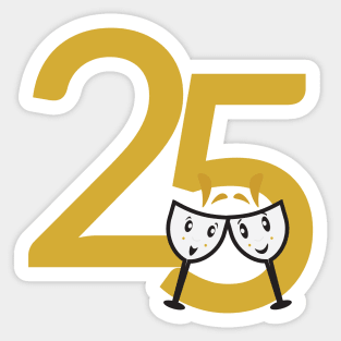 25th Birthday Large Numbers and Cute Wine Glasses Sticker